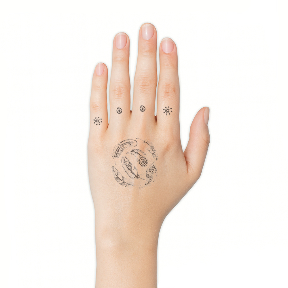 Hand/vinger tattoo spinning feathers - Afbeelding 2