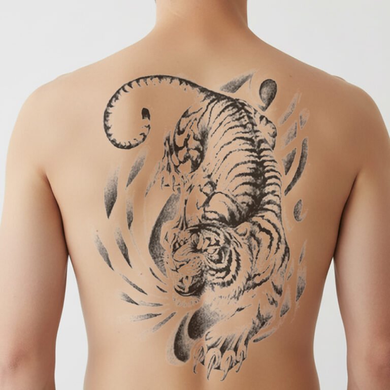 Grote tijdelijke tattoo van twee tijgers over de hele rug